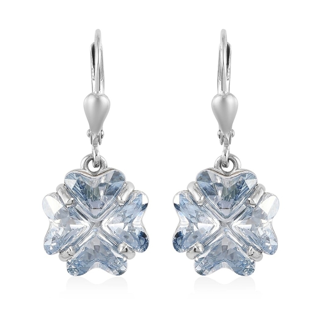 Beautiful Blue Swavorski Crystal Earrings Sterling Silver Platinum Overlay! New